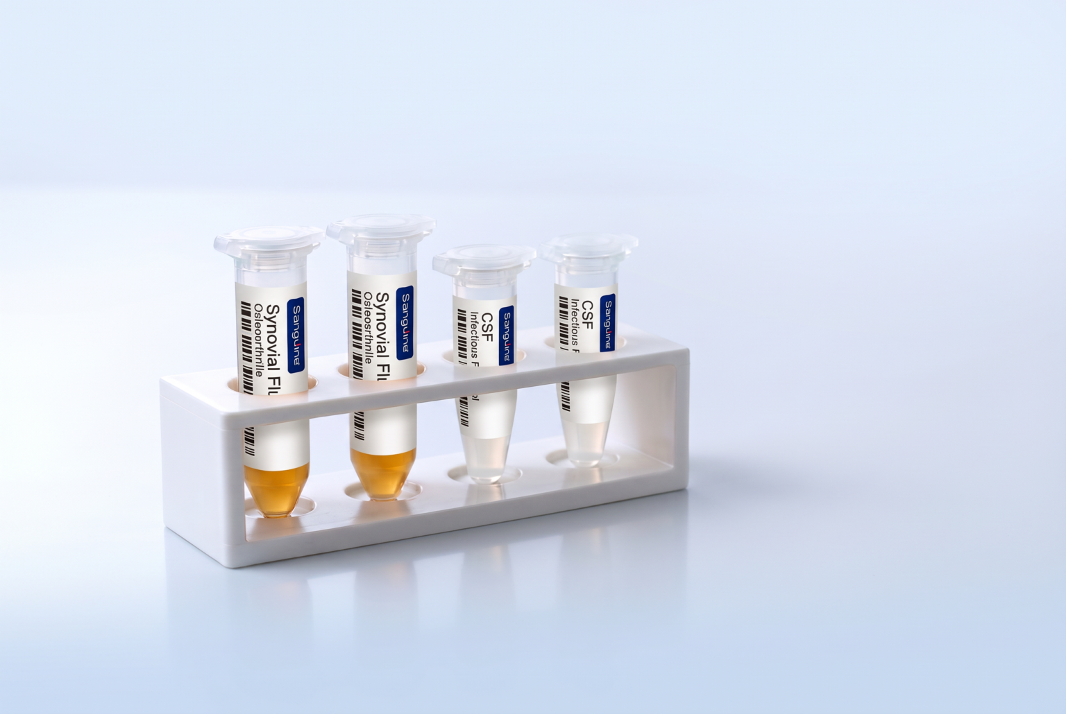 Synovial and cerebrospinal fluid samples in standard laboratory tubes